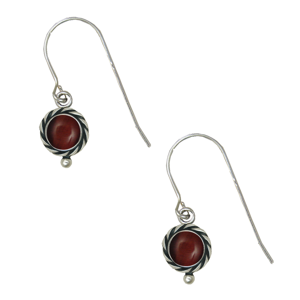 Sterling Silver Red Tiger Eye Gemstone Drop Dangle Earrings